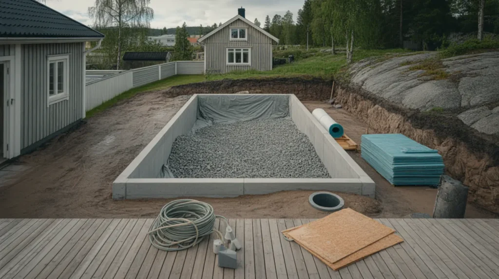 schakt och markarbete f r pool med terfyllnad i stenhamra eker